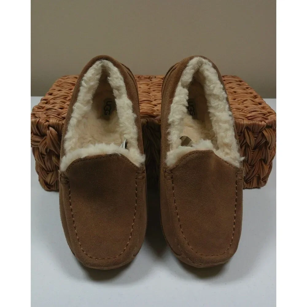New UGG Ascot Kids Size 3 Chestnut Suede Shearling Lined Loafer Slippers Shoes